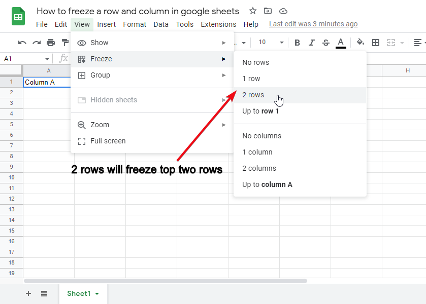 How to freeze a row and column in google sheets 4