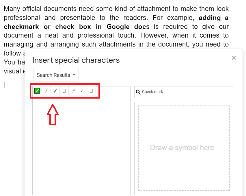 How to insert a Checkmark and checkbox in Google docs png 4