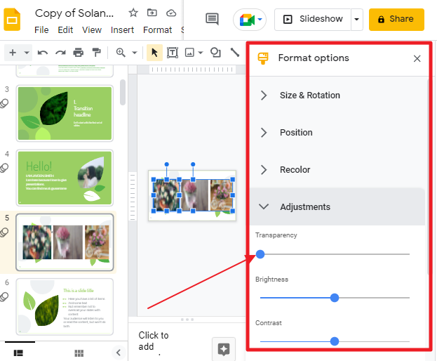 How to make an image transparent in google slides 16