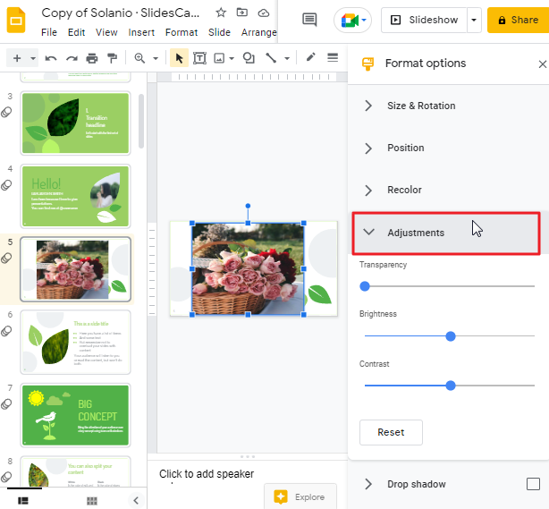 How to make an image transparent in google slides 6