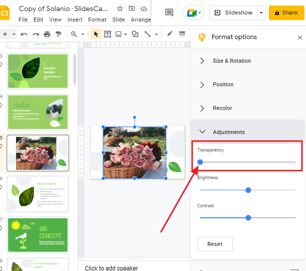 How to make an image transparent in google slides 7