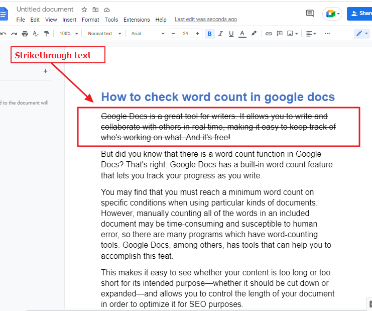 How to strikethrough in google docs 1
