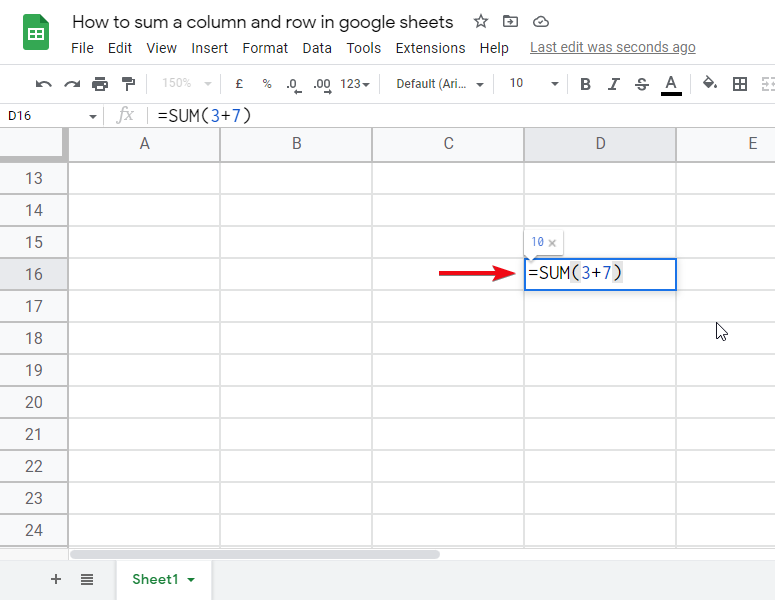How to sum a column and row in google sheets 1