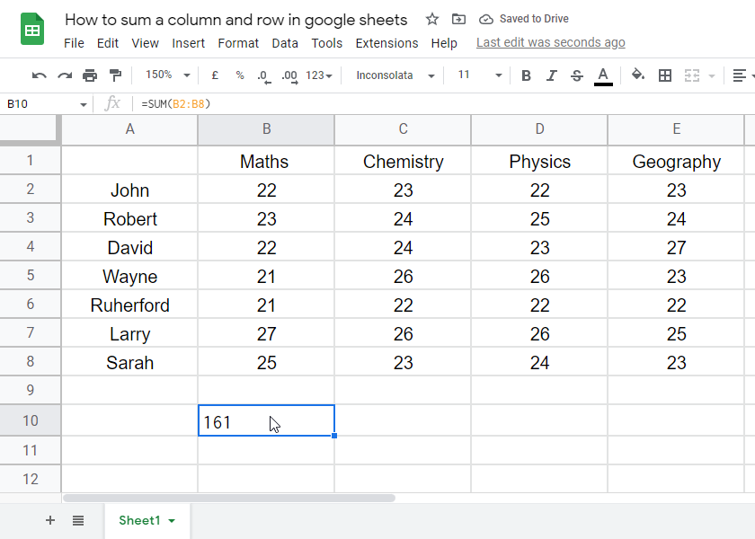 How to sum a column and row in google sheets 11