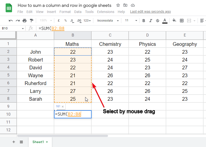 How to sum a column and row in google sheets 12