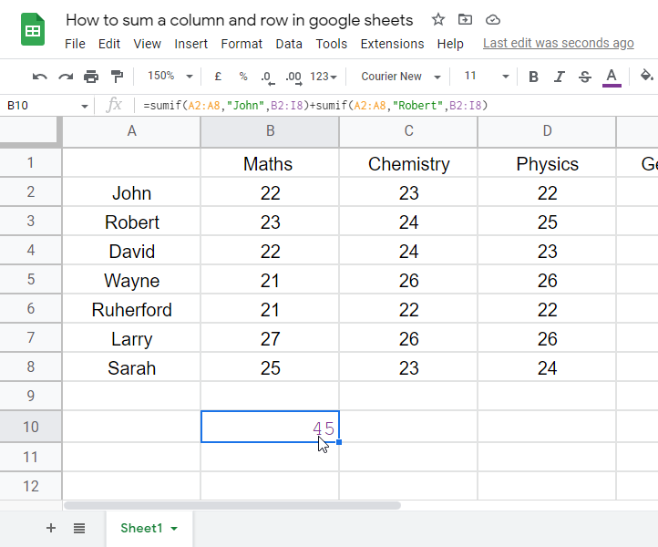 How to sum a column and row in google sheets 16