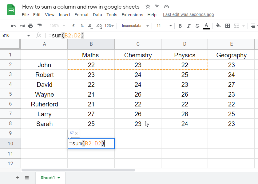 How to sum a column and row in google sheets 17