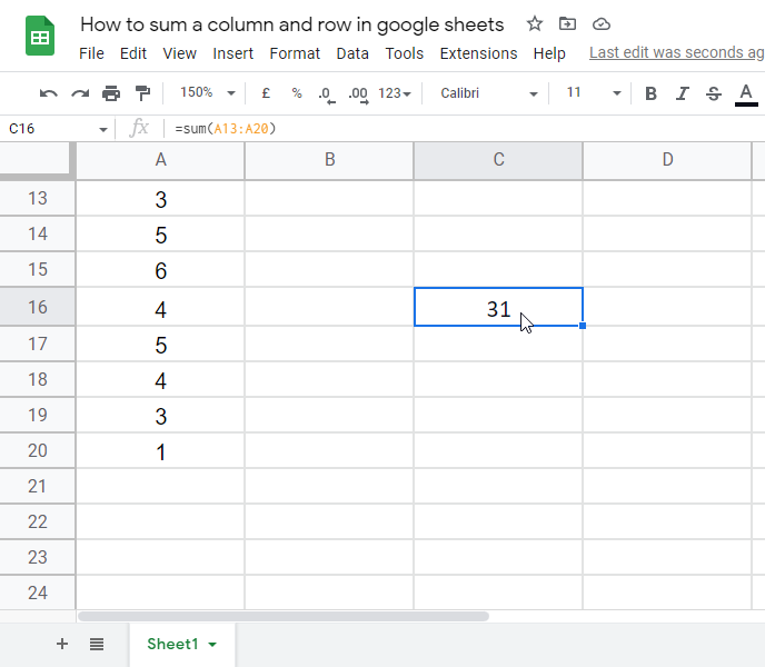 How to sum a column and row in google sheets 8