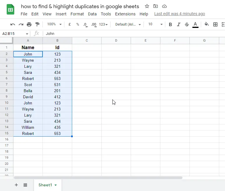 how to find & highlight duplicates in google sheets 1