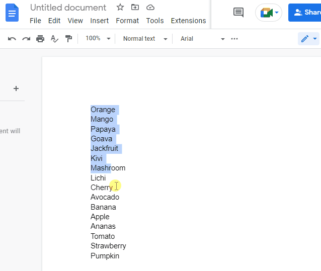 How to alphabetize in google doc 1