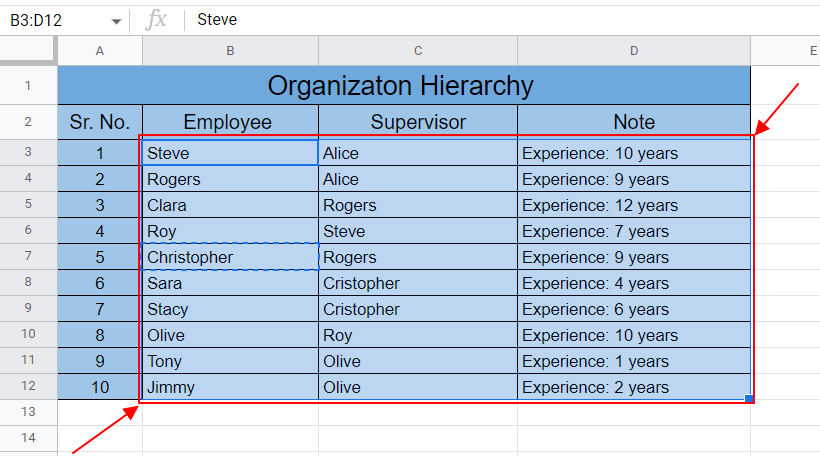 How to make Organizational Chart Template in Google Sheets 5