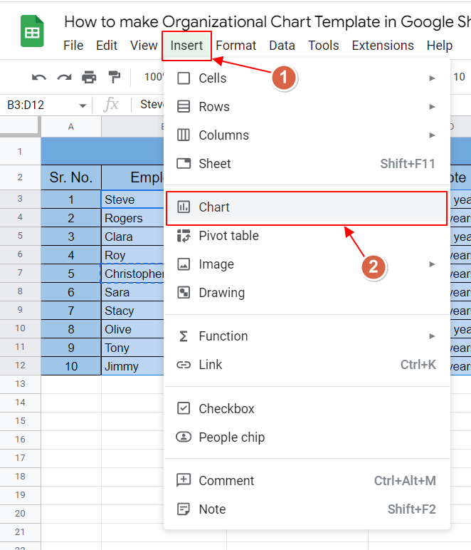 How to make Organizational Chart Template in Google Sheets 7