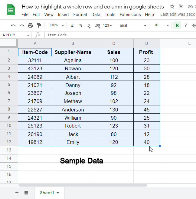 how to highlight a whole column and row in google sheets 17