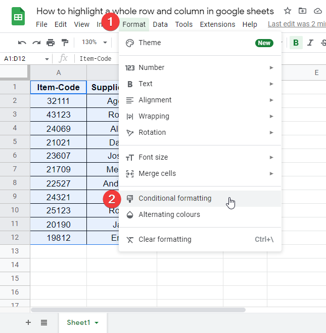 how to highlight a whole column and row in google sheets 19