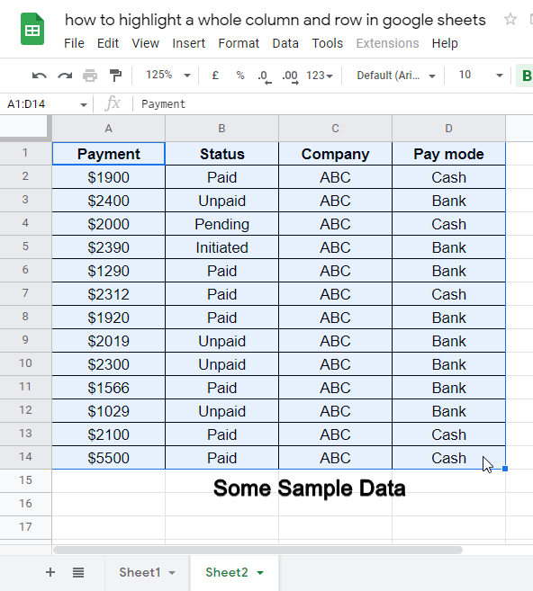 how to highlight a whole column and row in google sheets 24