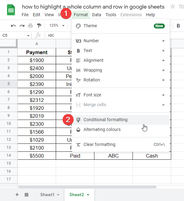how to highlight a whole column and row in google sheets 25