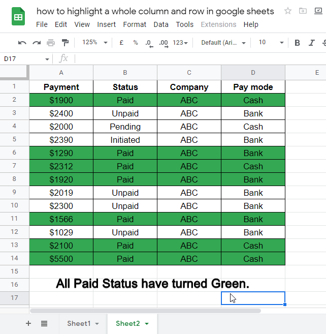 how to highlight a whole column and row in google sheets 30