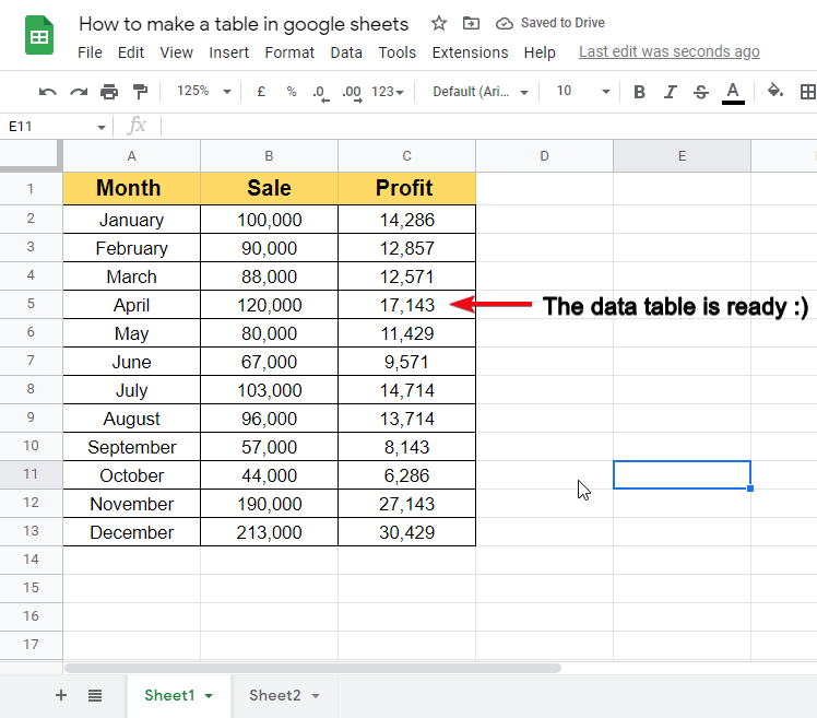 how to make a table in google sheets 13
