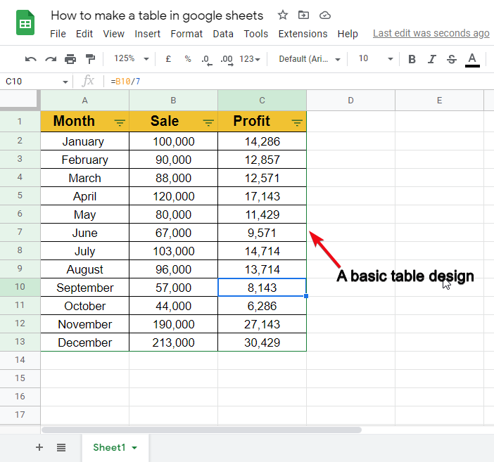 how to make a table in google sheets 3