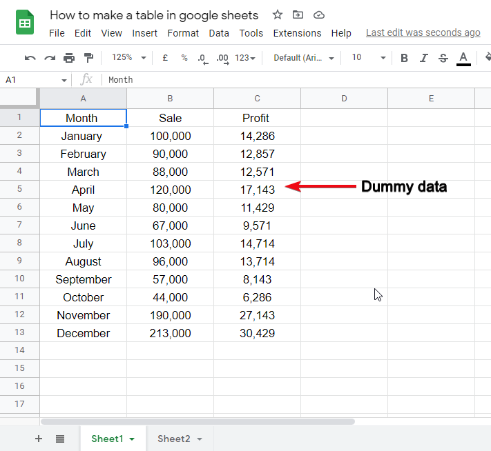 how to make a table in google sheets 4