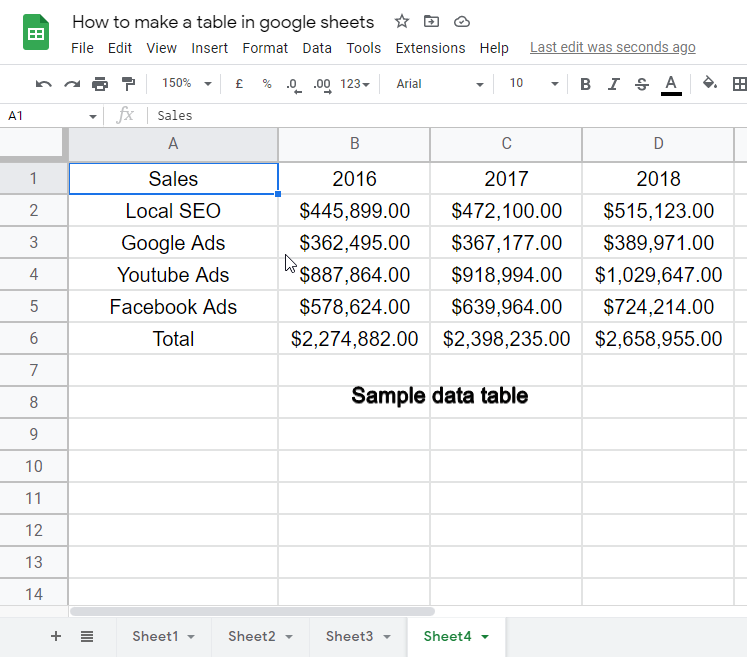 how to make a table in google sheets 45