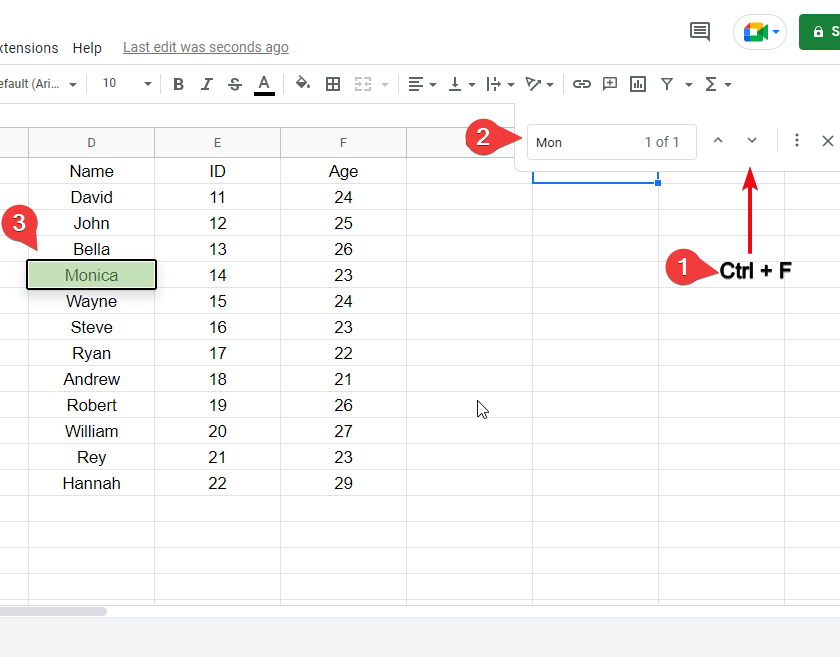 how to search in google sheets 2