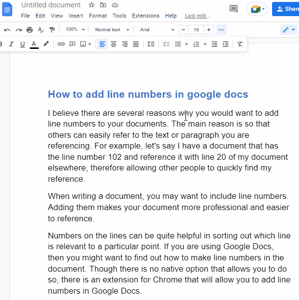 How to add line numbers in google docs 1