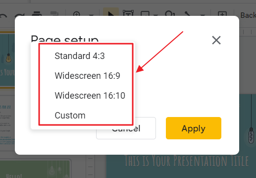 How to change dimensions of google slide 4