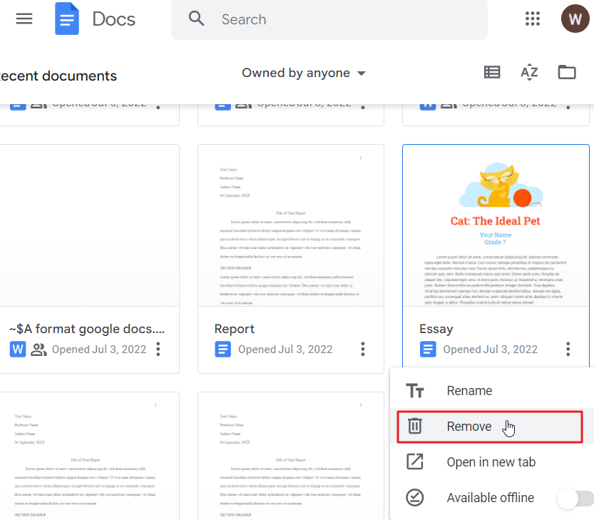 How to delete a document in google docs 2