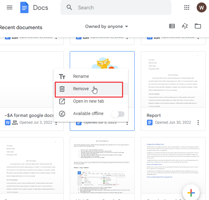 How to delete a document in google docs 4