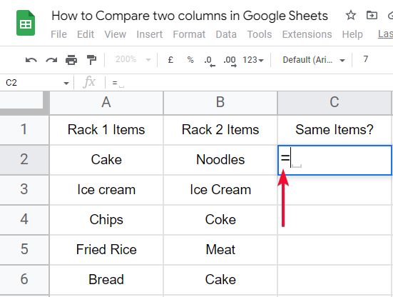 how to Compare two columns in Google Sheets 1