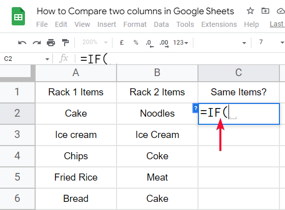 how to Compare two columns in Google Sheets 6