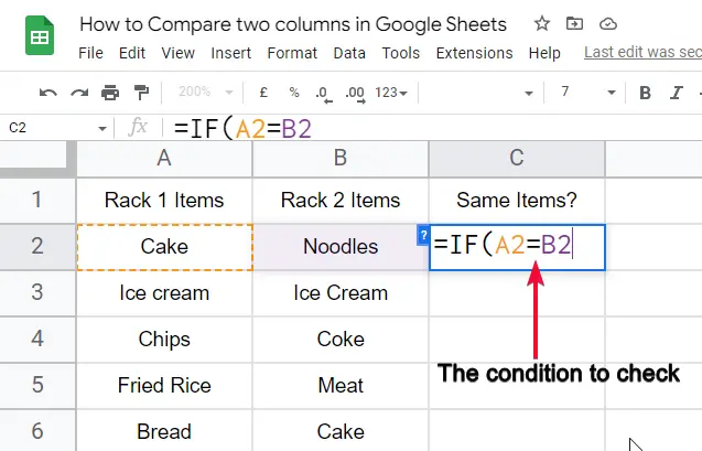how to Compare two columns in Google Sheets 7