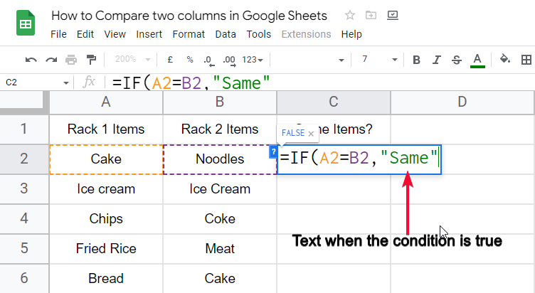 how to Compare two columns in Google Sheets 8