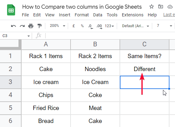 how to Compare two columns in Google Sheets 10