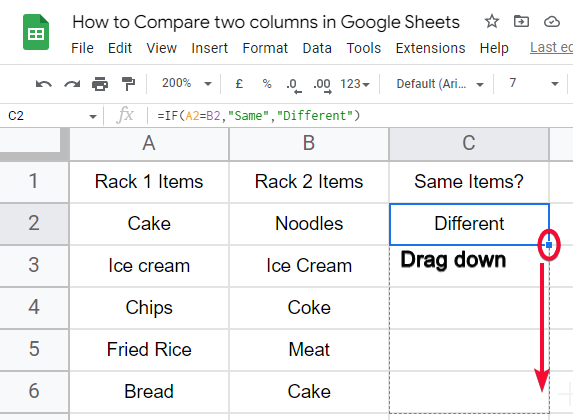 how to Compare two columns in Google Sheets 11