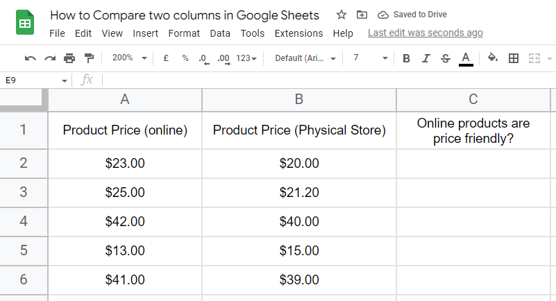 how to Compare two columns in Google Sheets 13