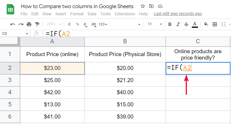 how to Compare two columns in Google Sheets 14
