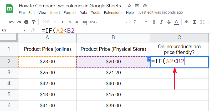 how to Compare two columns in Google Sheets 15