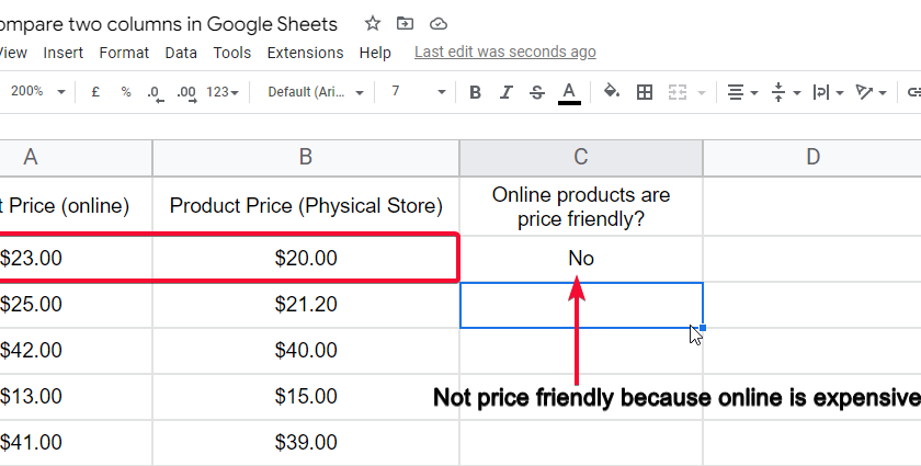 how to Compare two columns in Google Sheets 17