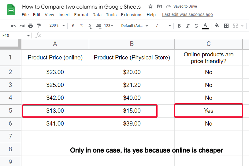 how to Compare two columns in Google Sheets 18