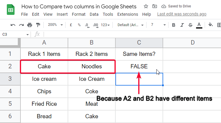 how to Compare two columns in Google Sheets 4