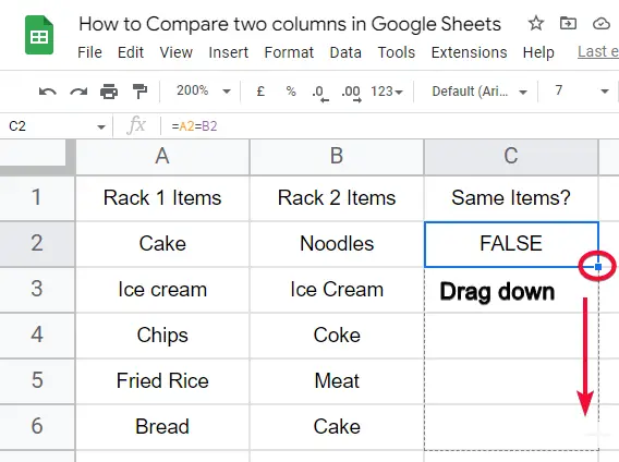 how to Compare two columns in Google Sheets 5