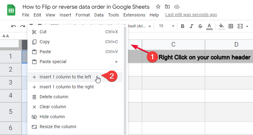 how to Flip or reverse data order in Google Sheets 16