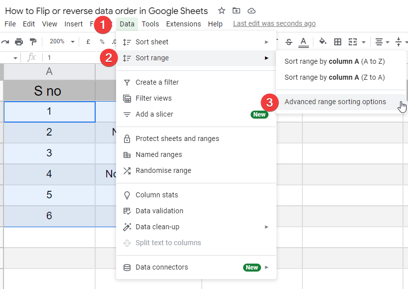 how to Flip or reverse data order in Google Sheets 20