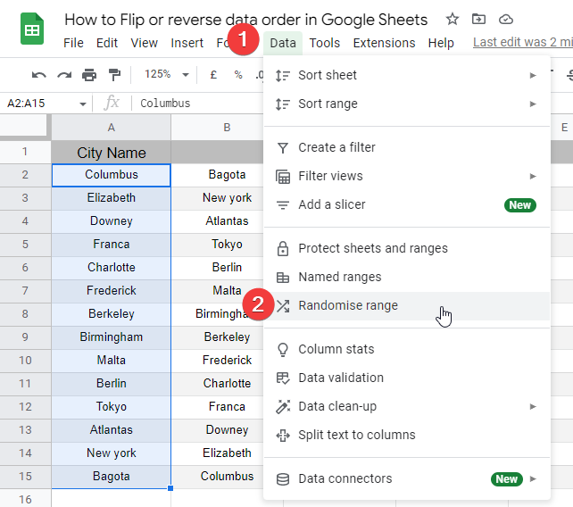 how to Flip or reverse data order in Google Sheets 30