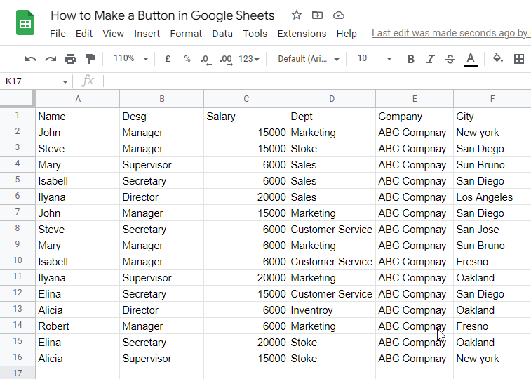 how to Make a Button in Google Sheets 1