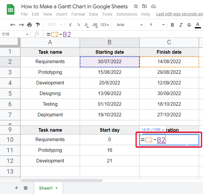 how to Make a Gantt Chart in Google Sheets 11