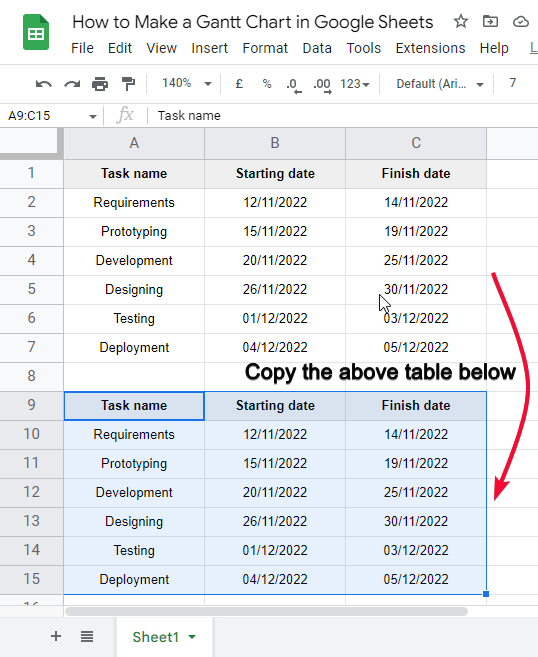 how to Make a Gantt Chart in Google Sheets 5