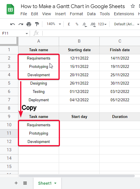 how to Make a Gantt Chart in Google Sheets 8